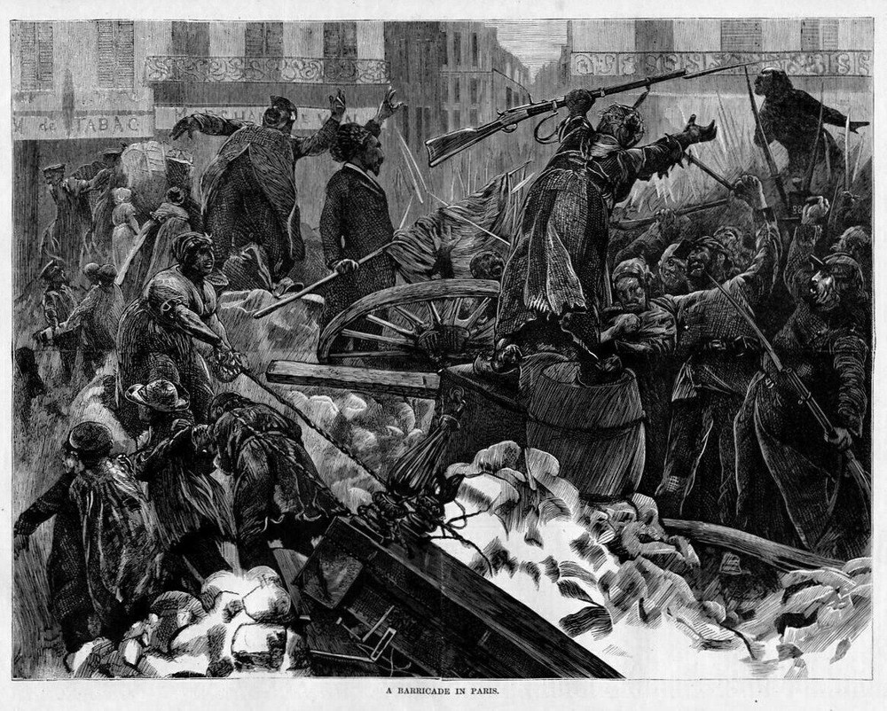 BARRICADE IN PARIS MOB BUILDS STREET FORTIFICATION PARISIAN REVOLUTION HISTORY