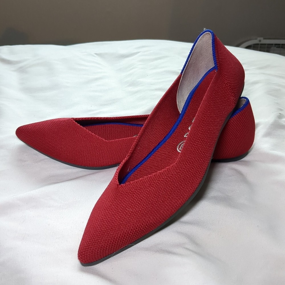 Rothys Red Recycled Knit Pointed Toe Comfort Slip-On Ballet Womens Flats 8.5
