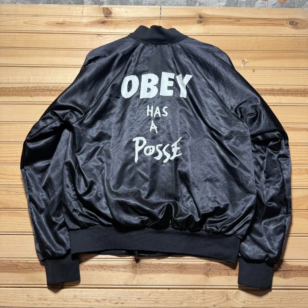 Vintage Faded Obey Has A Posse Nylon Lined Satin Bomber Jacket Men's - Medium