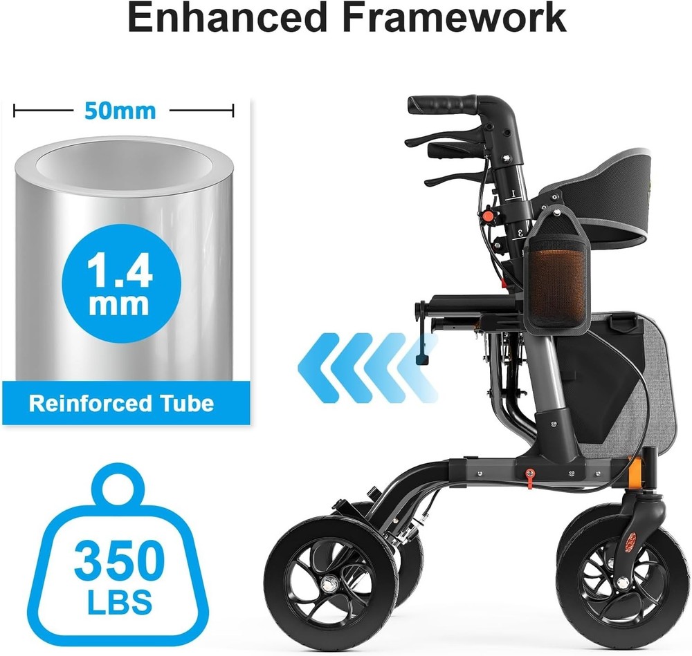 Aojin All Terrain Rollator Walker for Seniors w/Seat 8