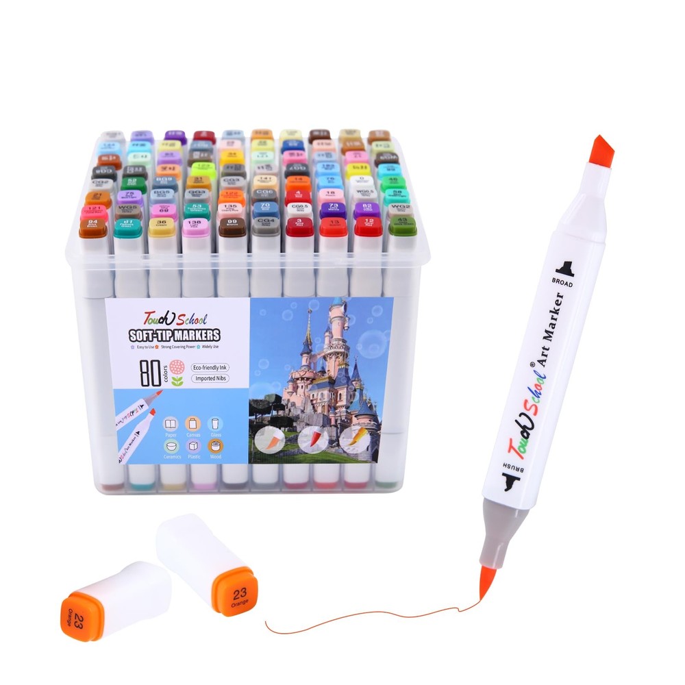 Alcohol Markers Brush Tip 80 Colors Permanent Sketch Art Set for Kids Adults  