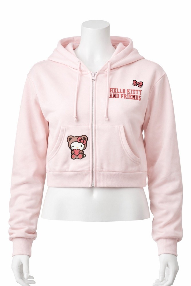 Hello Kitty And Friends Cropped Zip Hoodie Pink Sanrio Women Medium