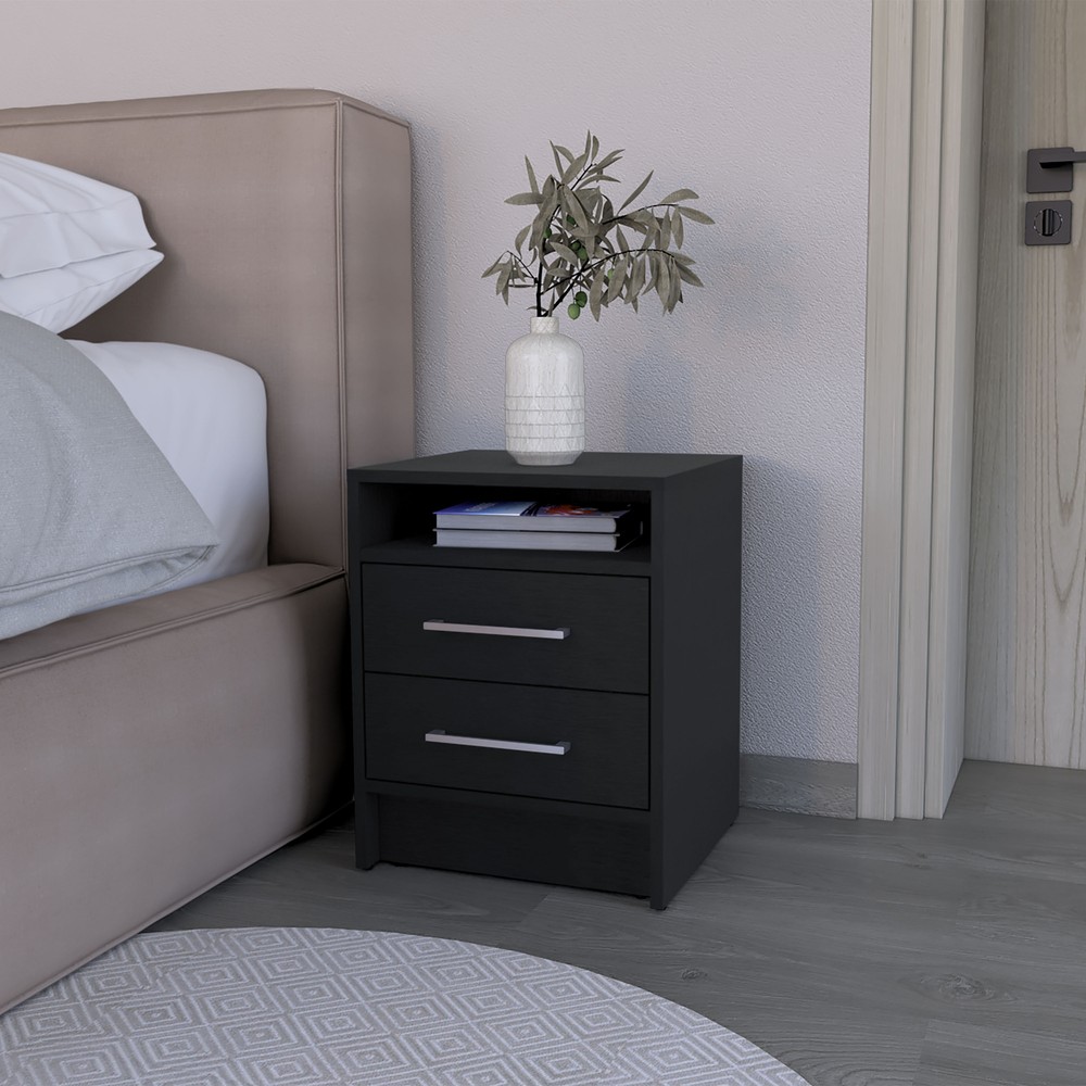 Black Nightstand with Chase Design for Bedroom Storage