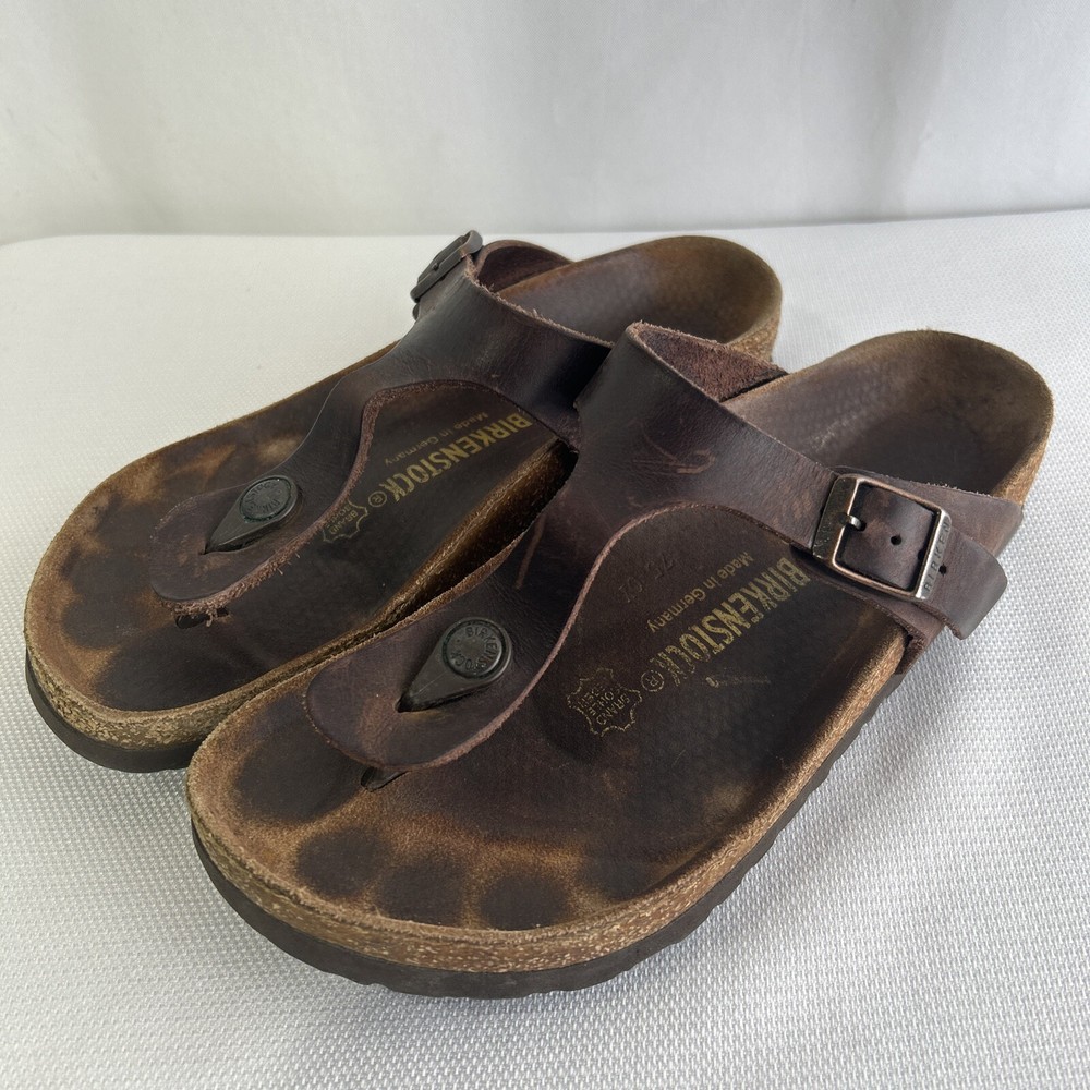 Birkenstock Women's Sz 38 US 7 Gizeh Brown Leather Thong Slip On Sandals