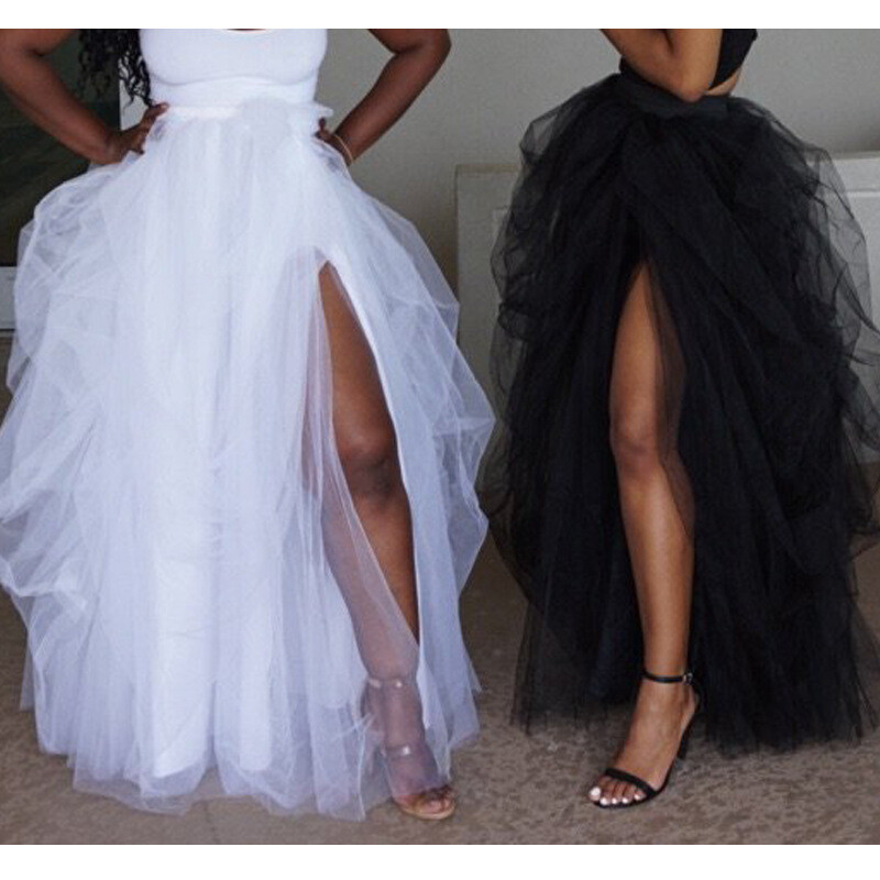 Women High Waist Leisure Tulle Mesh Skirt Cocktail Wedding Party Long Dress
