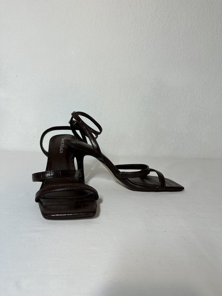 Marc Fisher Deric Brown Croc Heels Ankle Strap Sandals Size 8