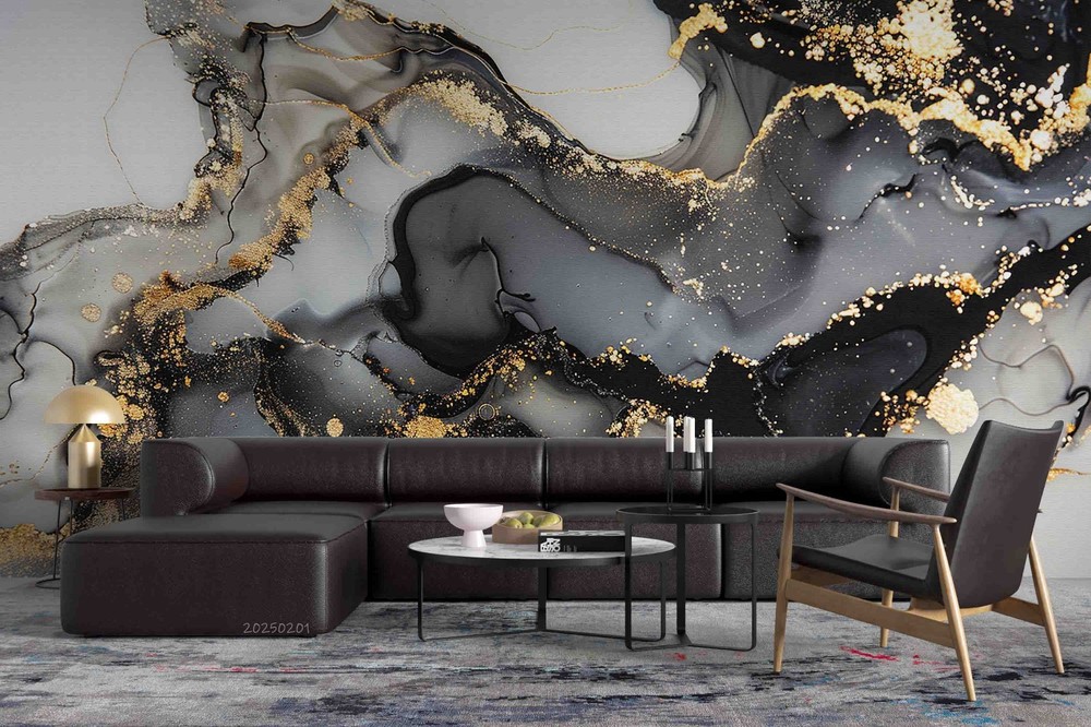 3D Gold Black Marble Texture Wall Murals Wallpaper Murals Wall Sticker