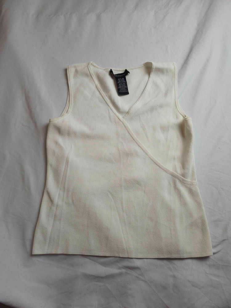Cable & Gauge Tank Top Womens Medium Ivory Knit Faux Wrap Sleeveless V-Neck
