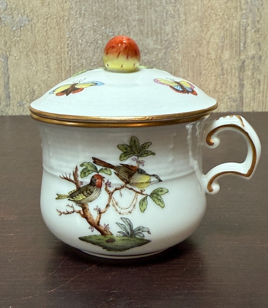 Herend Rothschild Bird Pot De Creme & Lid #739/RO Strawberry Finial
