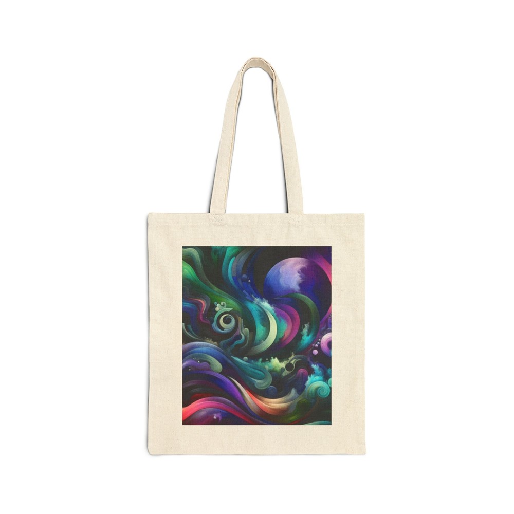 Cotton Canvas Tote Bag Teal, Fushia, Purple and Black Abstract Design 6, Gift