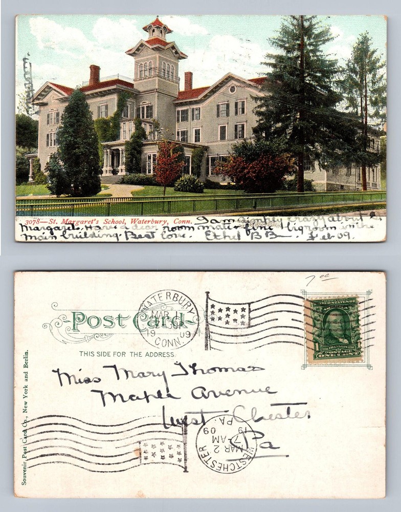 Waterbury, CT-Connecticut, St. Margaret’s School Scene c1909 Vintage Postcard