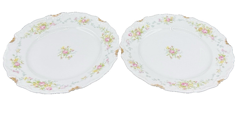 2 C. Ahrenfeldt Limoges France Depose Pink Rose Floral Gold Salad Plates 8.5
