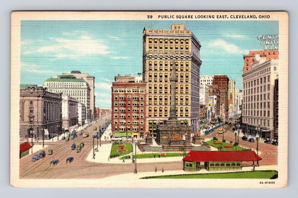Cleveland OH-Ohio, Public Square Looking East, Antique Vintage Souvenir Postcard