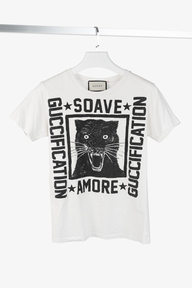 Gucci R18 White Cotton Soave Amore Panther Graphic T-Shirt Size S