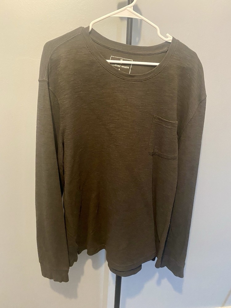 Mutual Weave Men's Long Sleeve Green Size XL Pocket Crew Neck