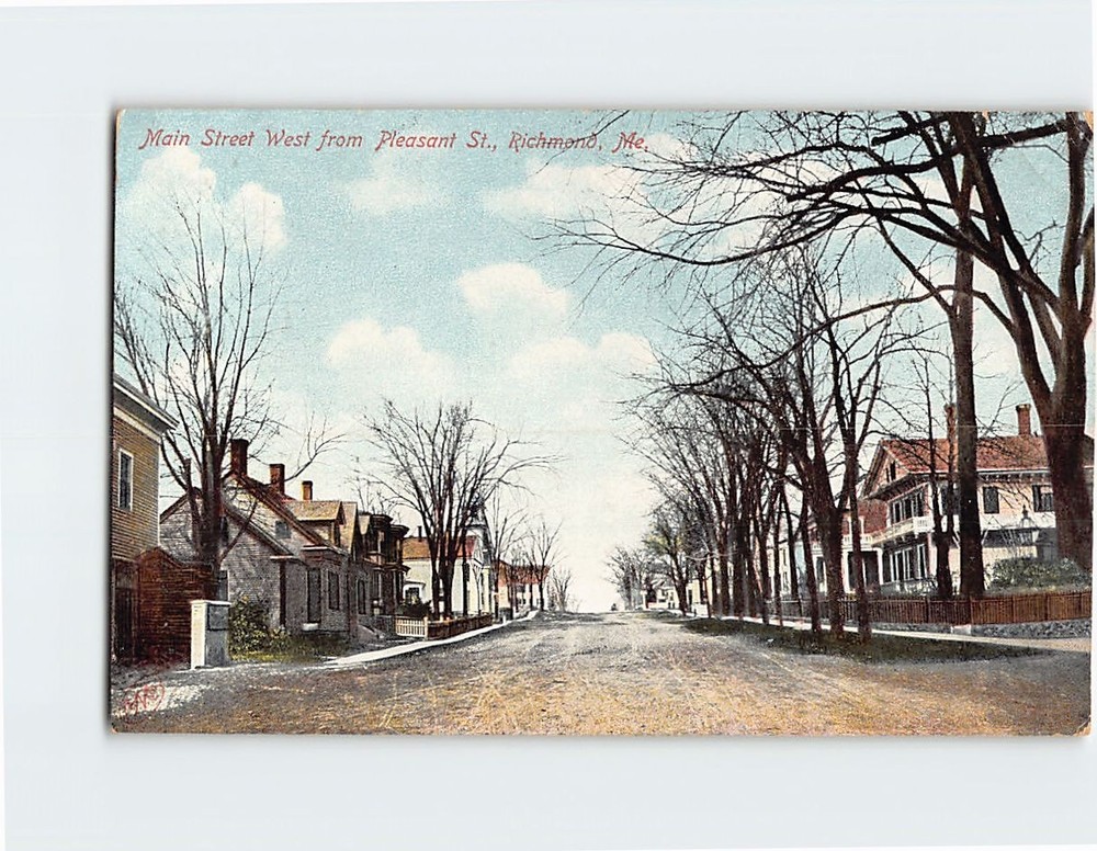 Postcard Main Street West from Pleasant St. Richmond Maine USA