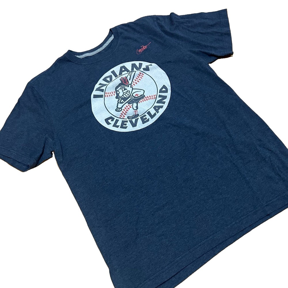 Nike Cleveland Indians Chief Wahoo MLB Baseball Grey T-Shirt Size Large Retro