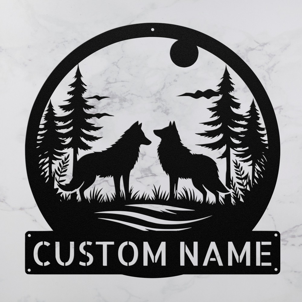Personalized Couple Wolf Metal Sign Custom Wall Art Gift for Animal Lovers