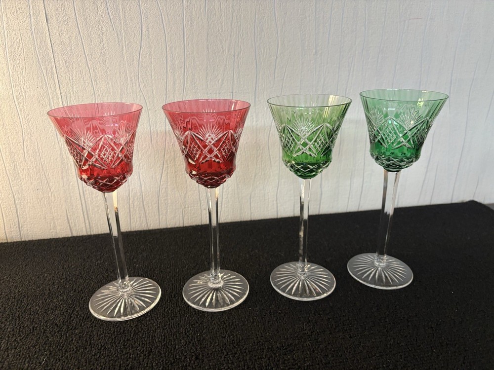 Lot Of 4 Colored Crystal Wine Glasses (Price For 4 Glasses)