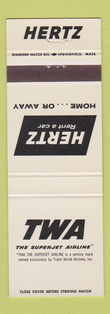 Matchbook Cover - Hertz Car Rentals TWA Airlines