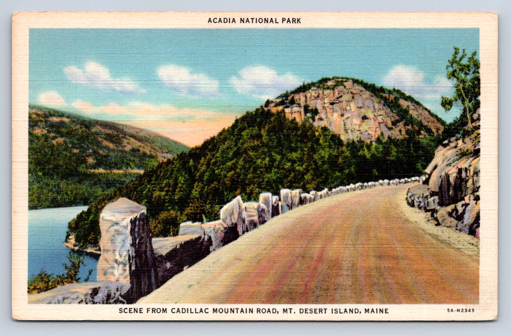 Vintage Postcard Bar Harbor Maine Cadillac Mountain Road