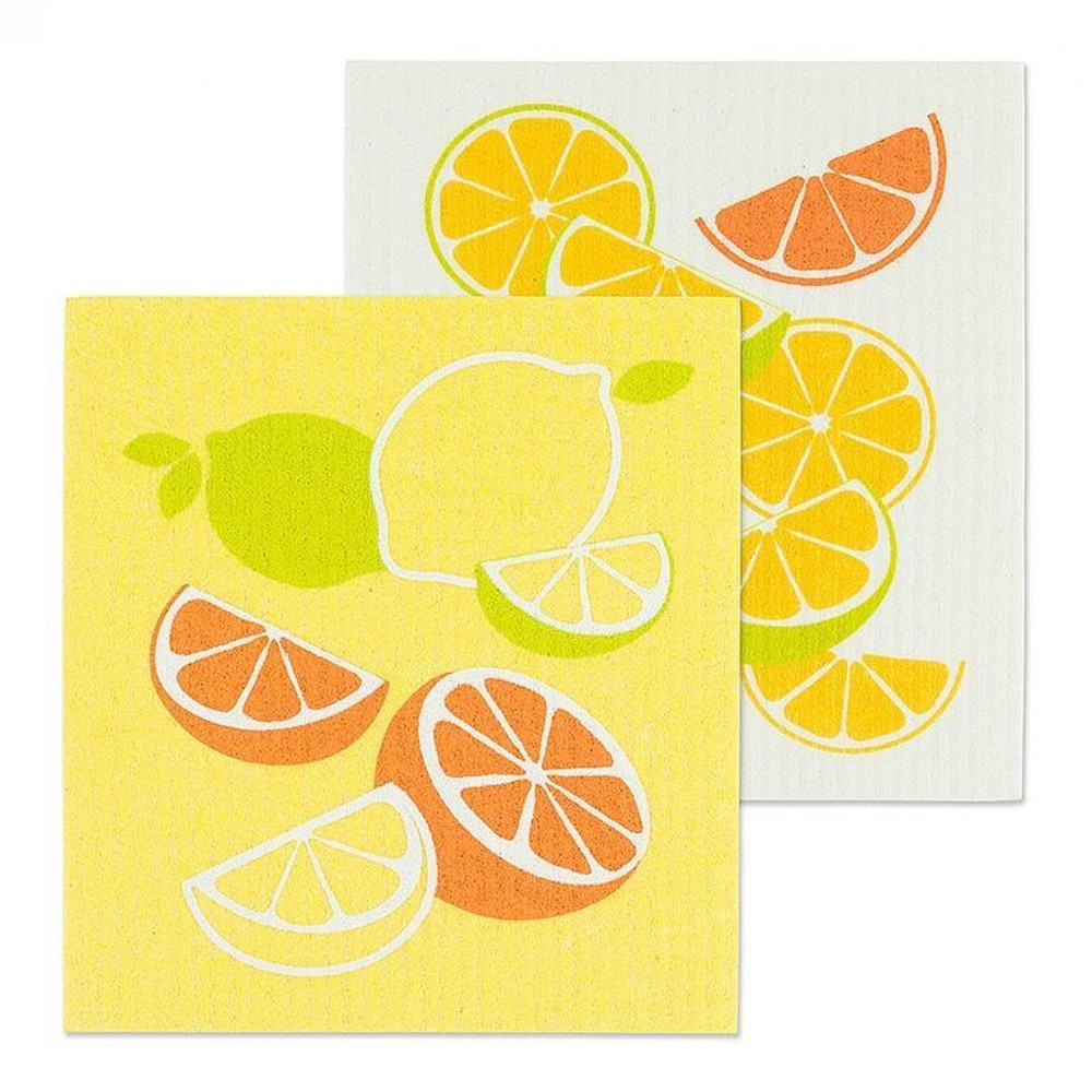 Set of 2 Citrus Slice Pattern Dishcloths for Kitchen Cleaning