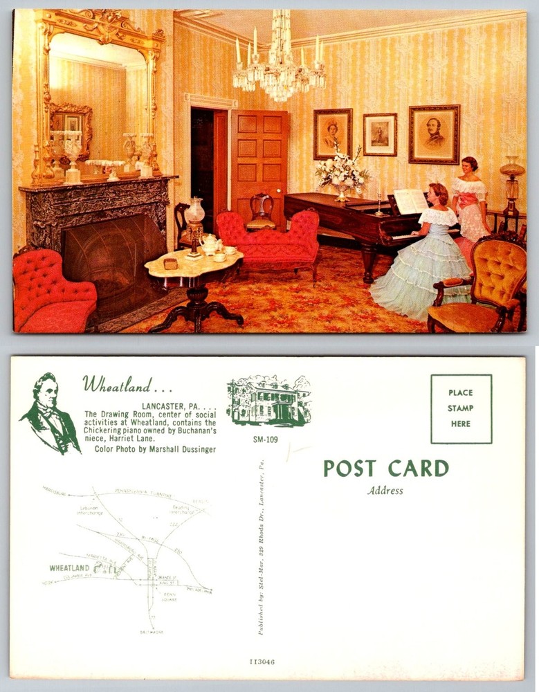 Wheatland Lancaster PA Drawing Room Piano Harriet Lane Vintage Postcard