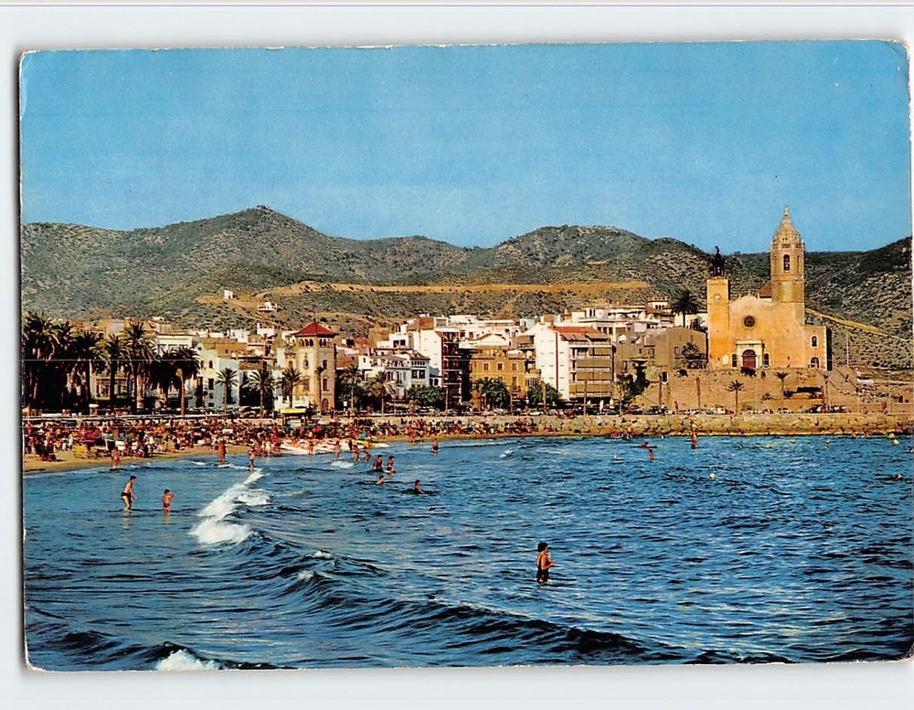 Postcard Beach & Church Sitges Spain