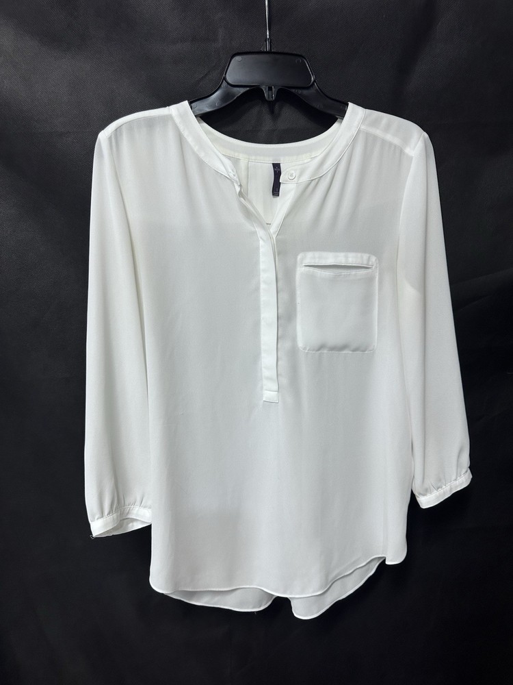 NYDJ Ivory Blouse Tunic Semi Sheer 3/4 Sleeve V Neck Size Small