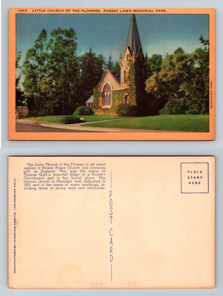 Glendale CA-California Little Church of the Flowers Forest Lawn Vintage Postcard