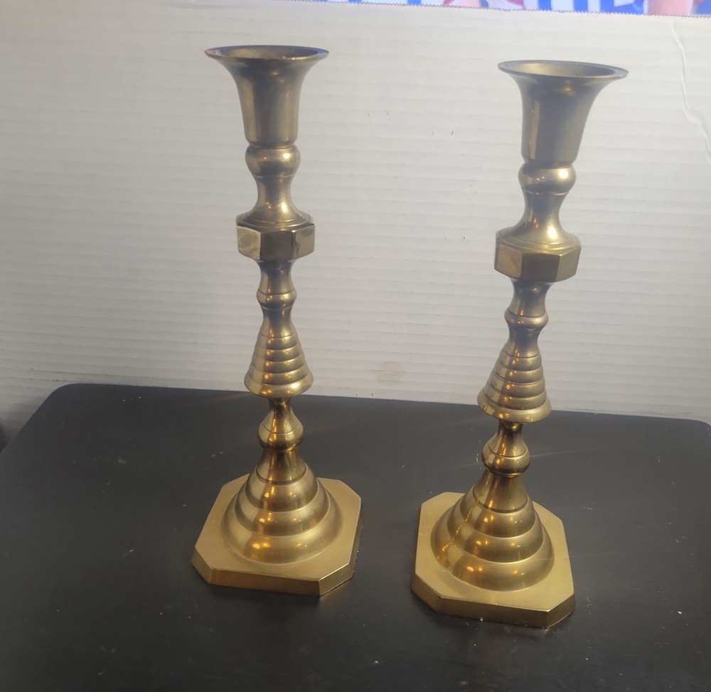 Vintage Heavy Brass candlesticks Beehive Design