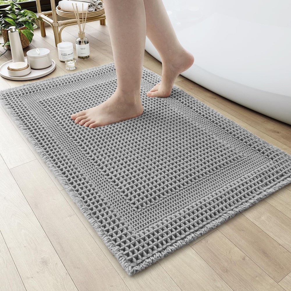 Absorbent Non-Slip Waffle Bath Mat Machine Washable for Bathrooms