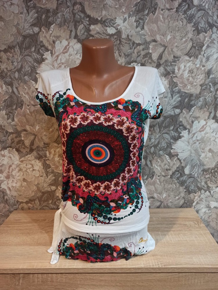 Desigual women's t-shirt  blouse size S white  multi color floral