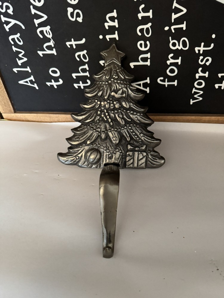 Vintage Christmas Stocking Holder Grandeur Noel Heavy 2lb Cast Iron 3 Pieces