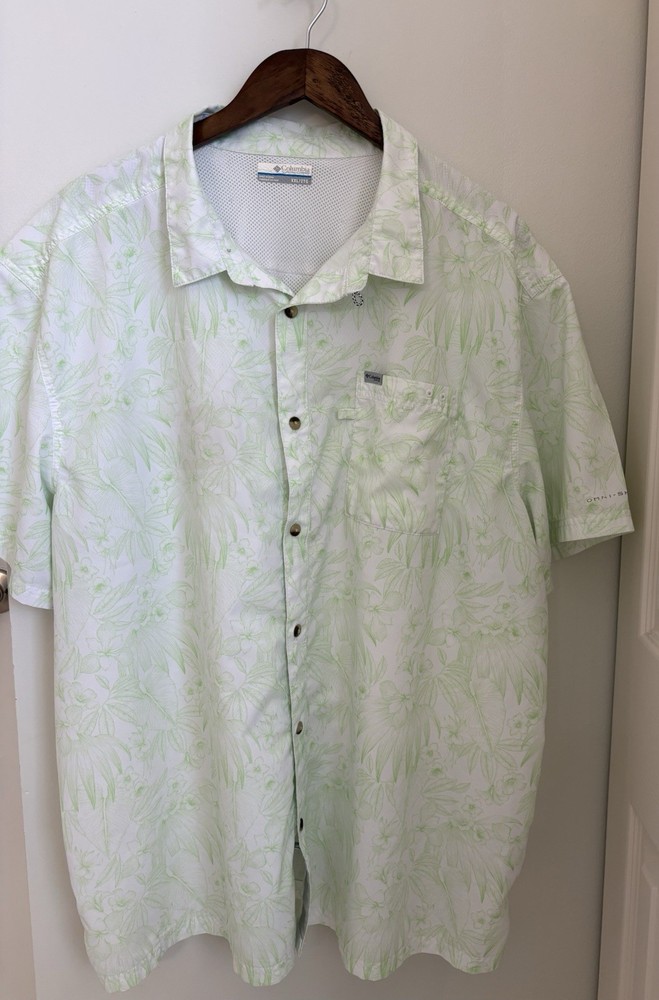 Columbia PFG Sportswear Men’s Short Sleeve Shirt Green Floral Sz: XXL Omni Shade