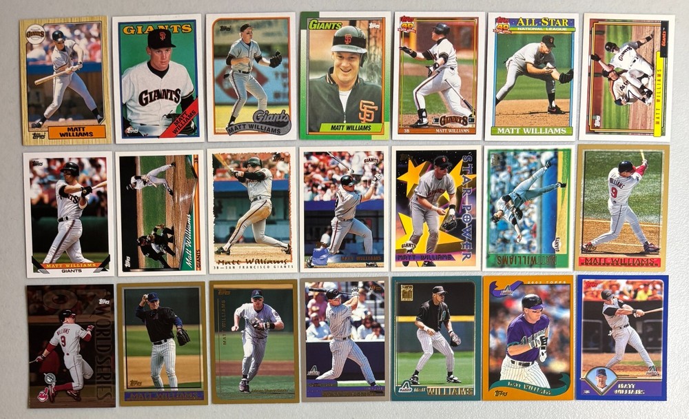 Williams, Matt instant collection run 21 different card Topps lot 1987 - 2003