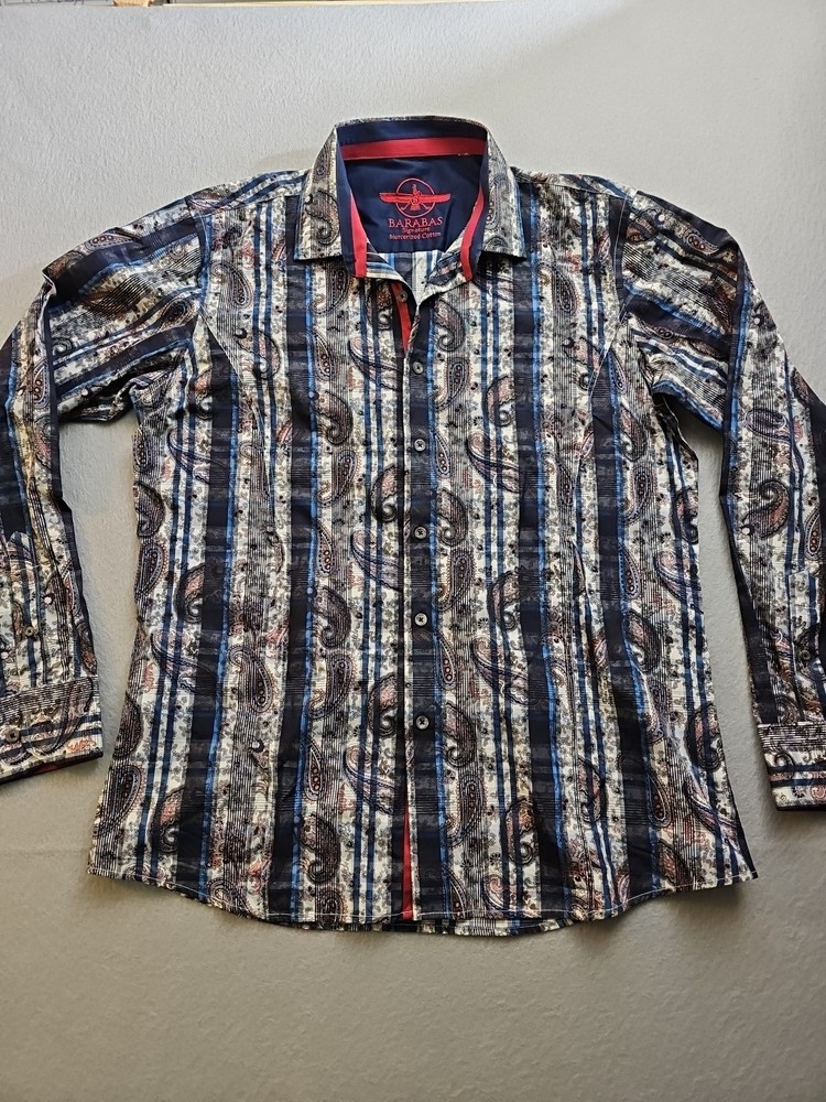 Barabas Signature Mens Button Up Long Sleeve Shirt XL