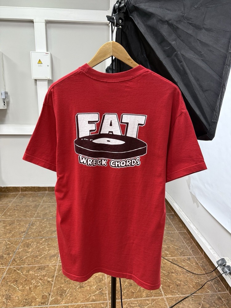 🇺🇸 Vtg 90s FAT Wreck Chords Punk Rock USA Label T-Shirt NOFX Size L
