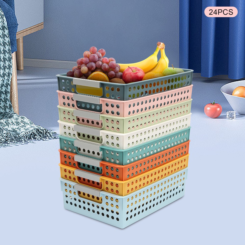 24-Pack Colorful Plastic Storage Baskets for Classroom or Home Organization