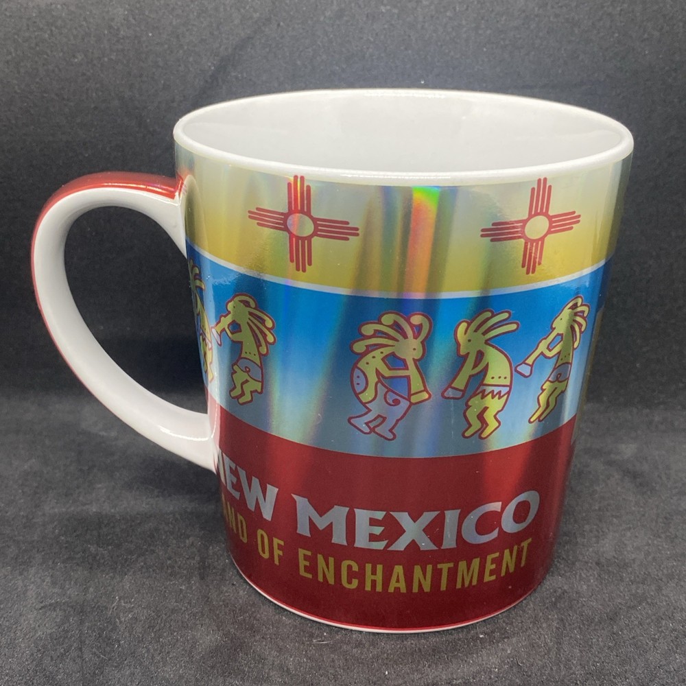 New Mexico Ceramic Coffee Mug Land of Enchantment Kokopelli Zia Metallic Color