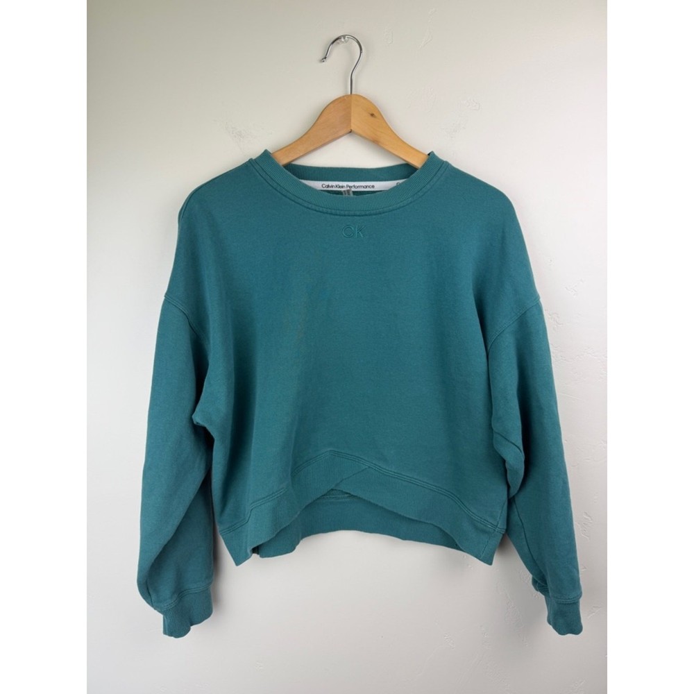 Calvin Klein Performance Teal Cropped Fleece Sweatshirt Size M