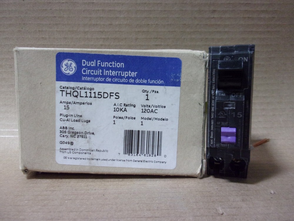 NEW ABB GE THQL THQL1115DFS 1 POLE 15 AMP 120v THQL1115DF CIRCUIT BREAKER