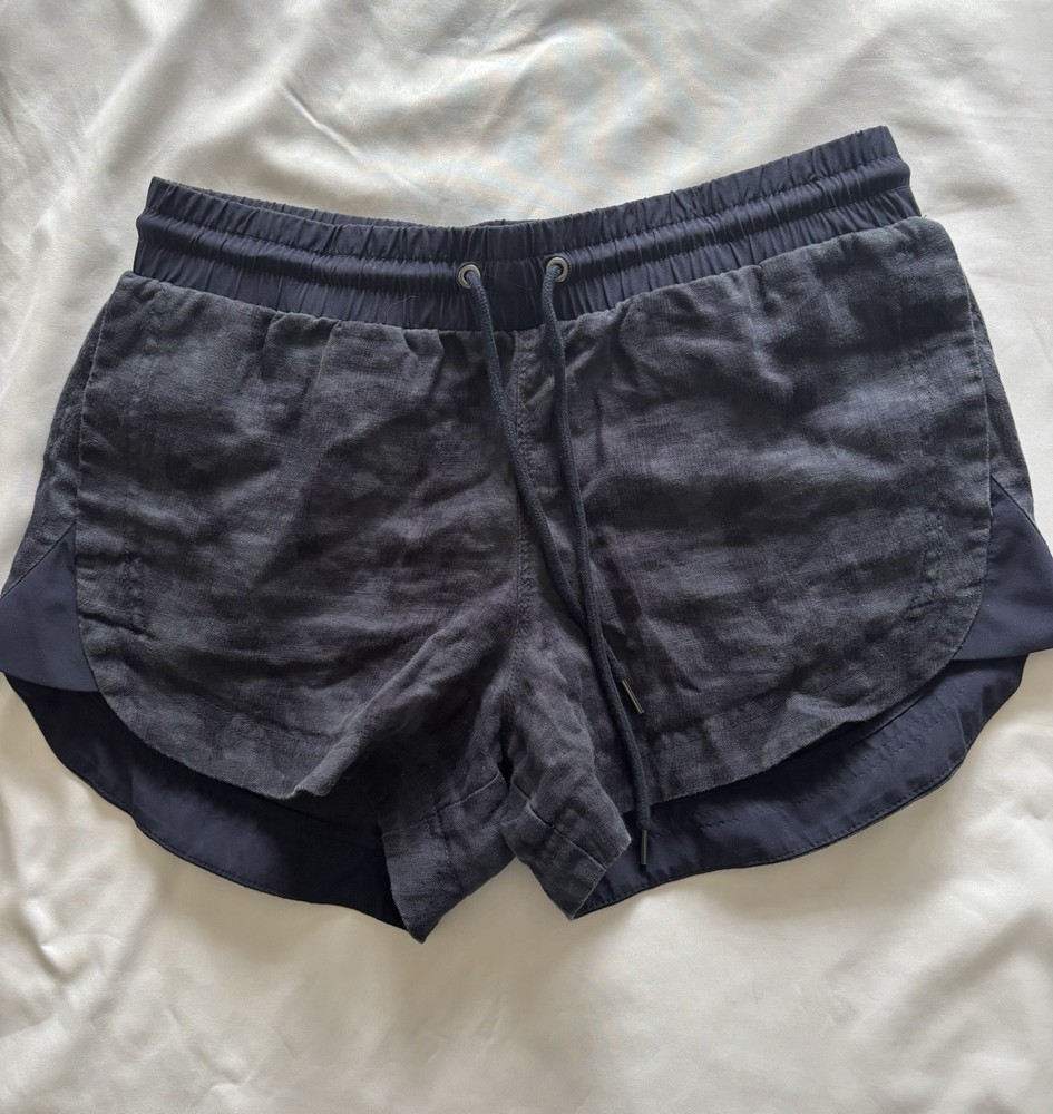 Athleta Women's Linen Athletic Shorts Blue Solid Drawstring Elastic Waist 6
