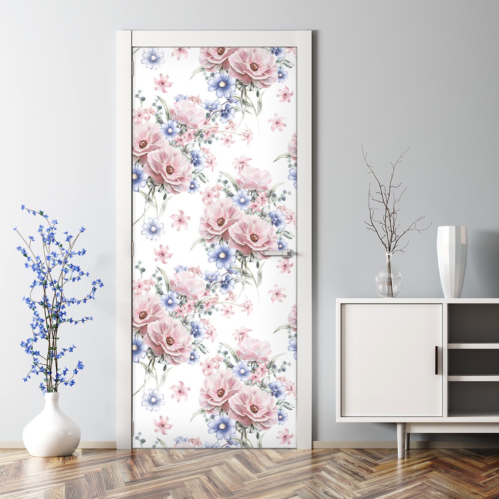 Delicate Bouquet Door Decal | Soft Nursery Artwork | Pink Flowers | Reusable