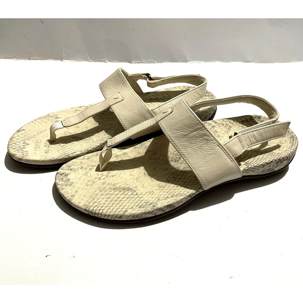 Vionic Tala T-Strap Comfort Sandals in Seafoam Nappa Leather Women's Size 9.5 Beige