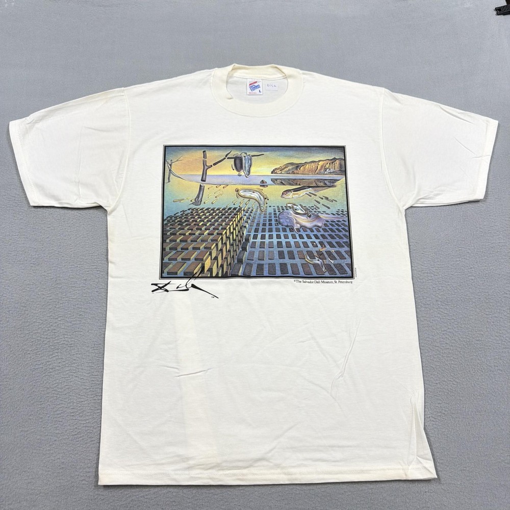 Vintage Salvador Dali Museum Shirt Mens Large White Surreal Art Graphic 80s 90s