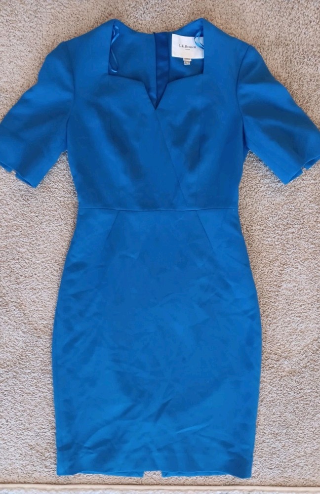 L.K. Bennett A Line Blue Dress Size 4 Midi 3/4 Sleeve