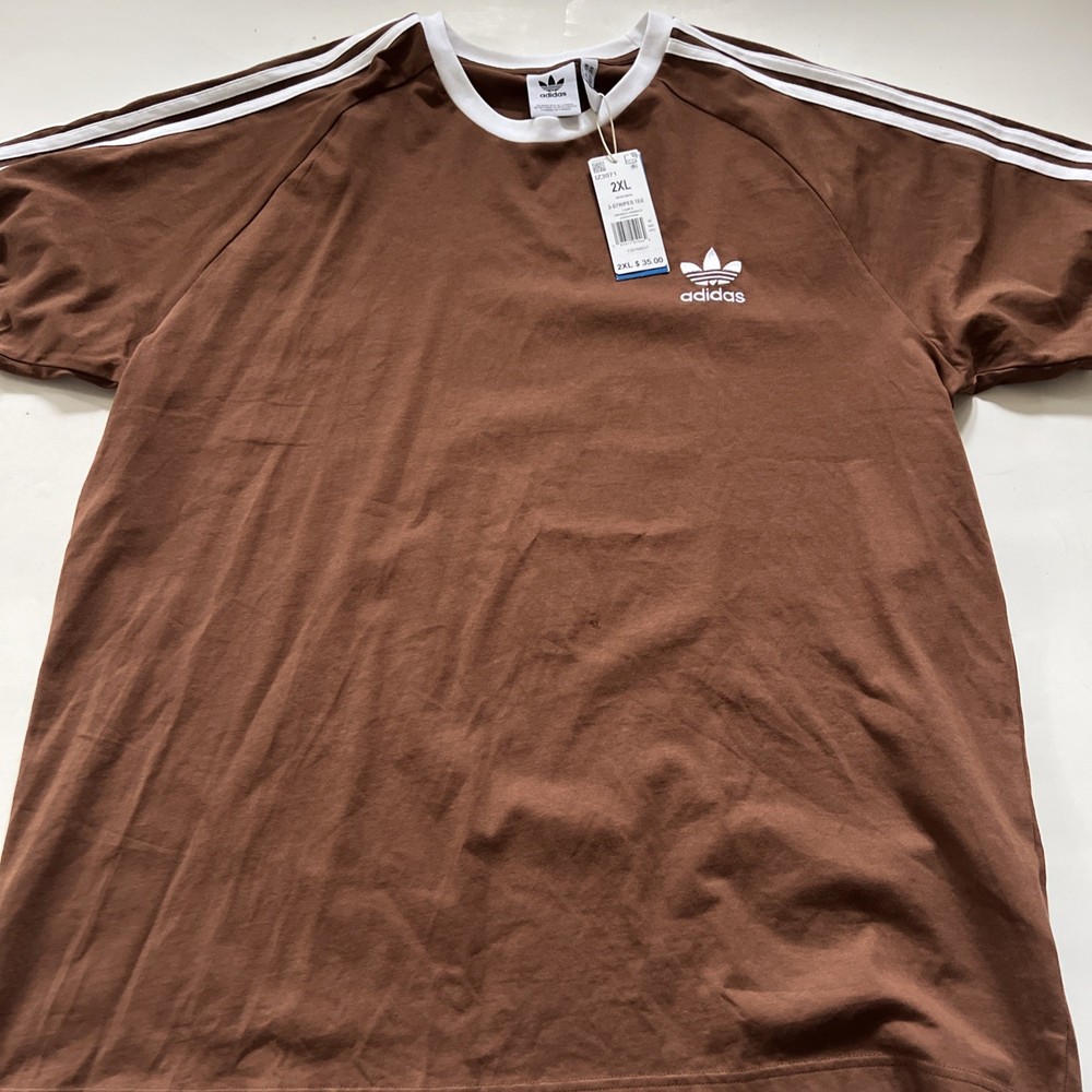adidas Classic Originals 3 Stripe T-Shirt Preloved Brown Men's XXL NEW