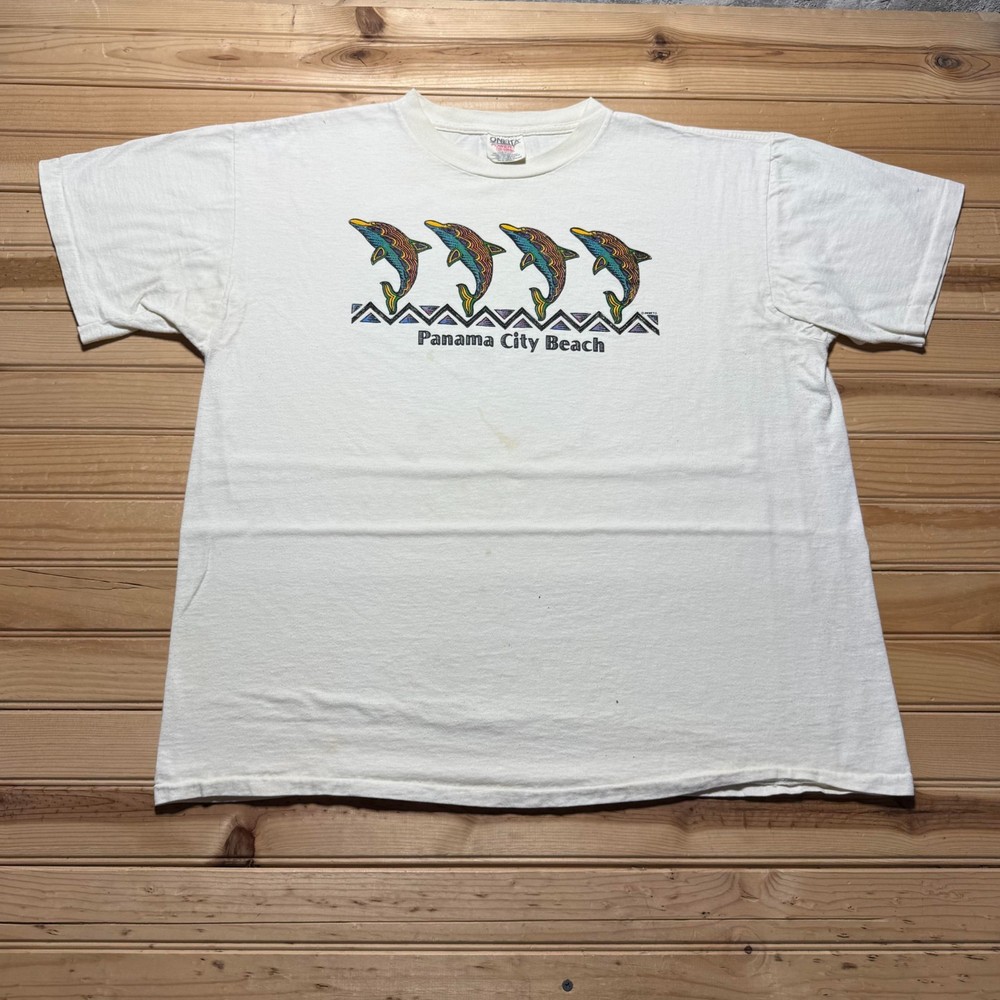 Vintage 1995 Panama City Beach Dolphin Marine Life Graphic Souvenir Shirt USA XL