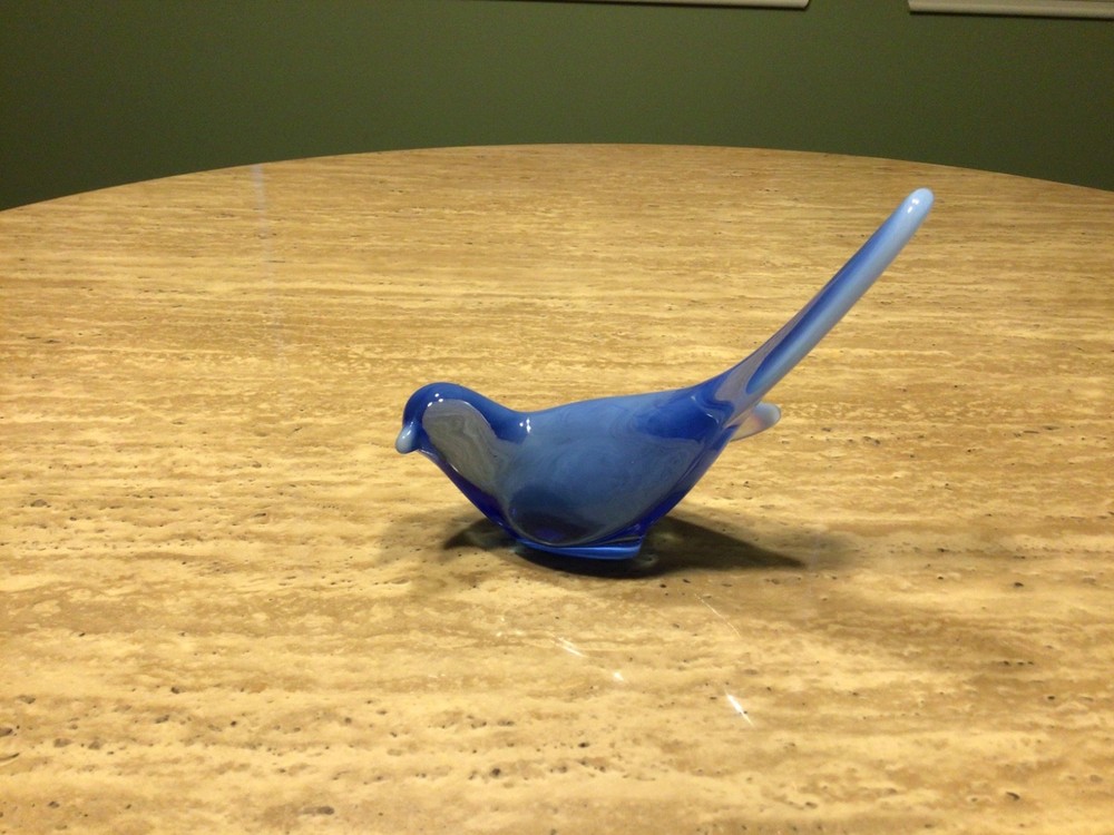 Fenton Blue Opalescent Bird of Happiness Long Tail Figurine